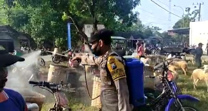 Bersama Dinas Pertanian, Polres Ponorogo Gelar Penyemprotan Cegah Penyebaran PMK