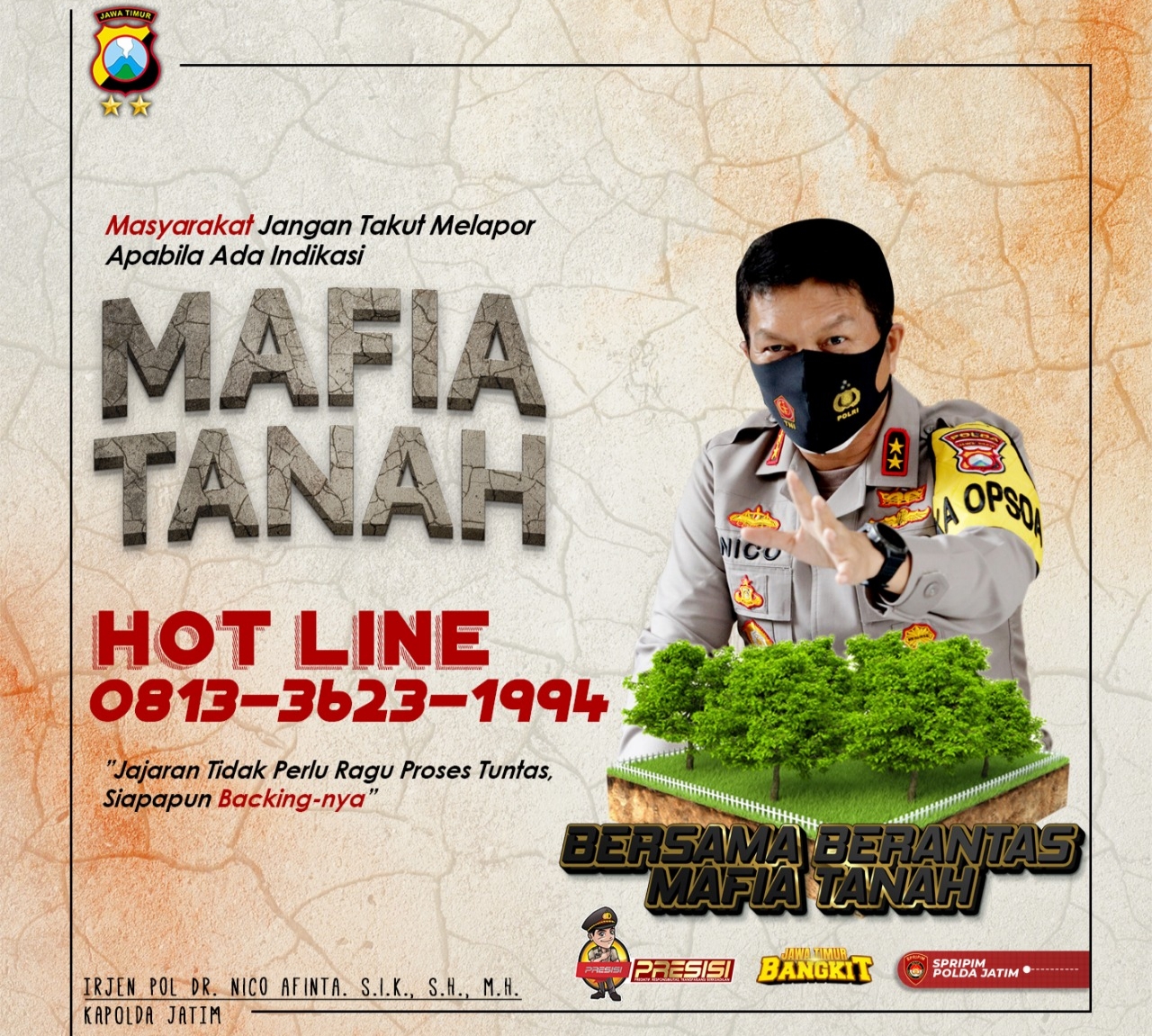 Terkait Kasus Mafia Tanah,, Polda Jatim Buka Hotline Pengaduan